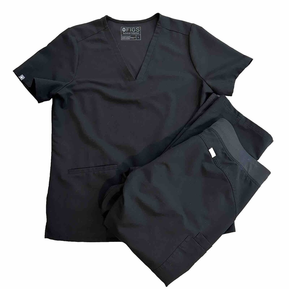 Figs Technical Scrub Set Casma 3 Pocket Top Large Kade Cargo Pants LP Black